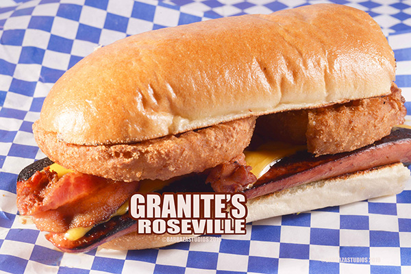 Grilled chicken sandwich with bacon and cheese